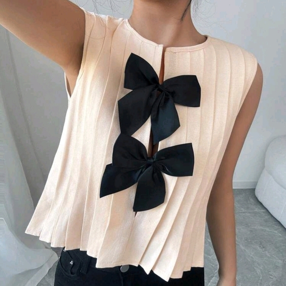 Sleeveless Casual Shirt With Bow Decor, Simple And Versatile - Picture 4 of 4